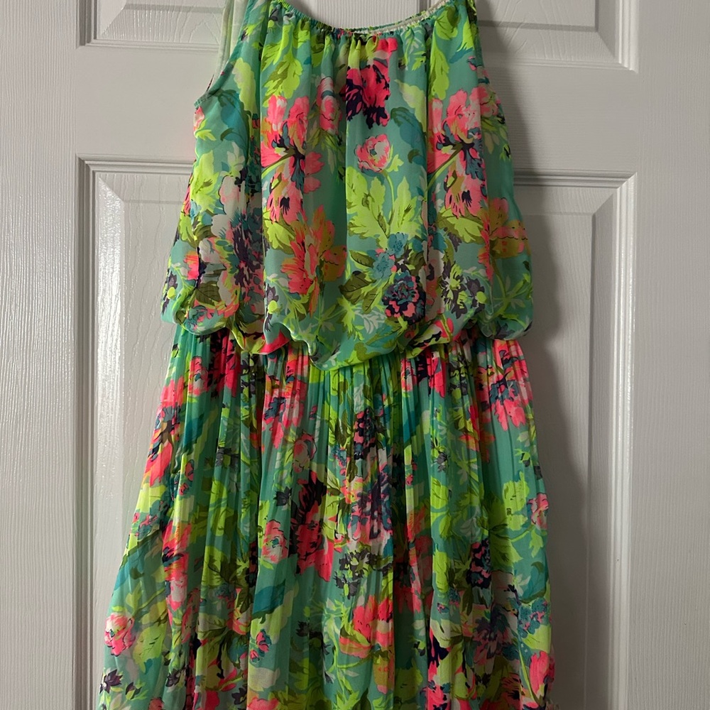 Floral Dress in Green and Pink